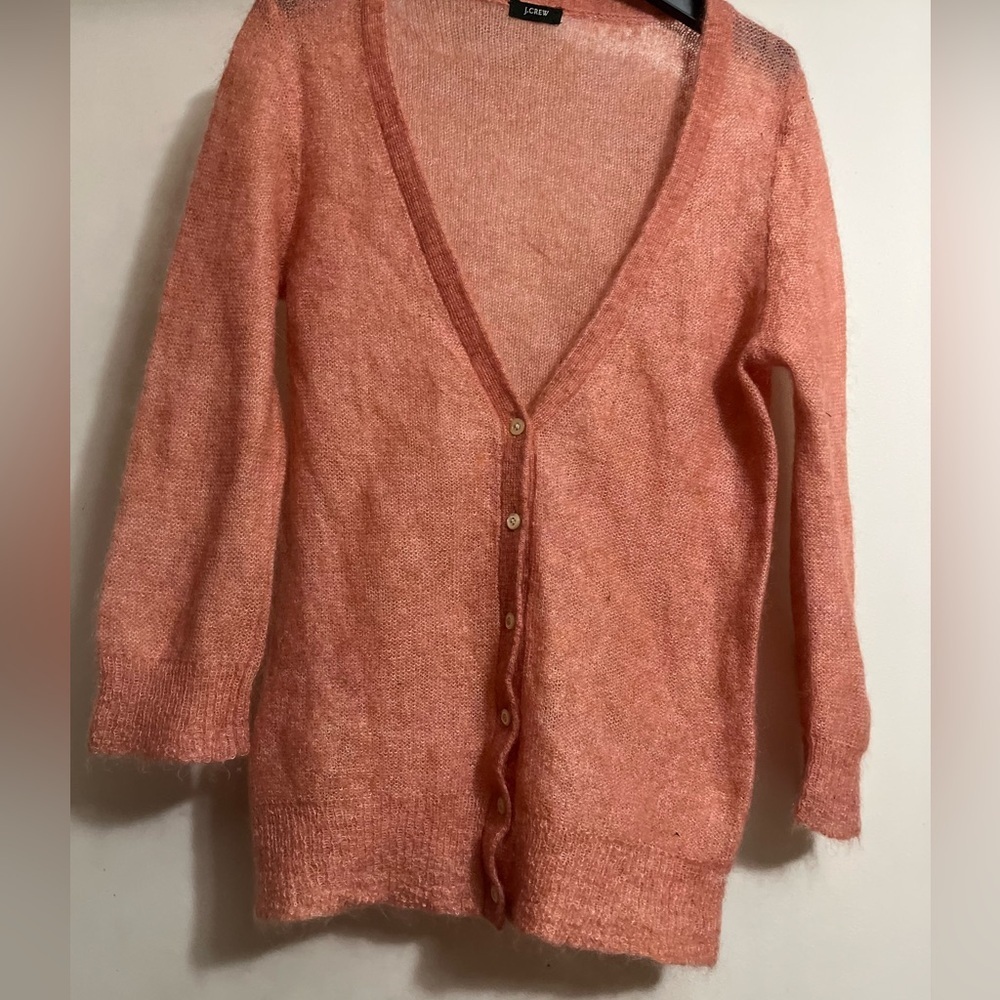 J. Crew Mohair Soufflé Cardigan Pink Peach Sz Small Sweater - Picture 4 of 9